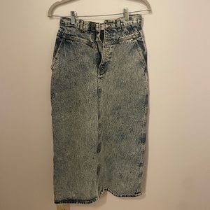Vintage washed denim midi skirt